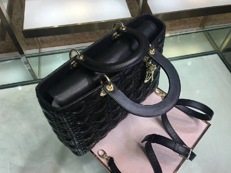 Christian Dior Saddle bags with a distressed leather finishDior Large Lady Dior Bag In Black Cannage Lambskin