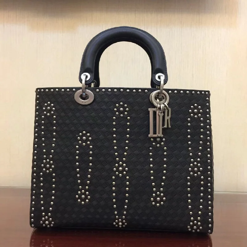 Christian Dior crossbody bags with a front - flap pocket for easy accessDior Large Lady Dior Bag In Black Studded Calfskin