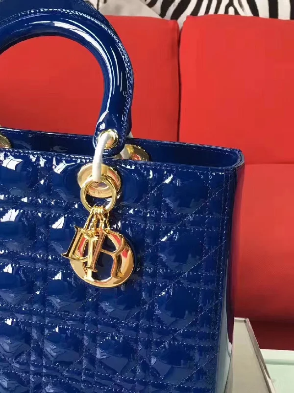 Christian Dior Saddle bags with a patent leather finish for a shiny lookDior Large Lady Dior Bag In Blue Patent Leather