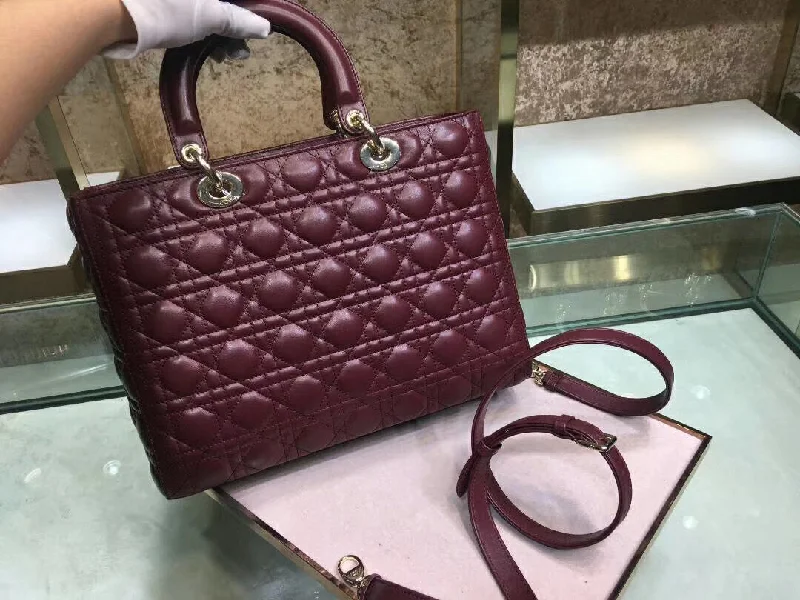 Christian Dior bags with a side - pocket for holding a water bottleDior Large Lady Dior Bag In Bordeaux Cannage Lambskin