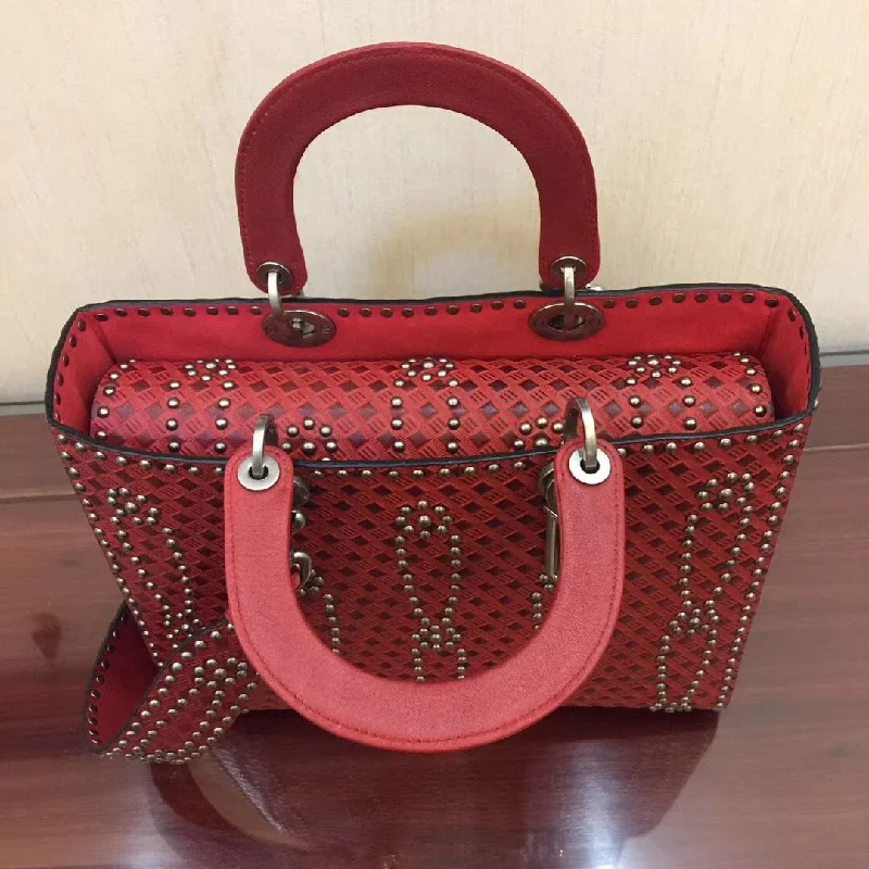 Christian Dior crossbody bags with a front - flap pocket for easy accessDior Large Lady Dior Bag In Red Studded Calfskin