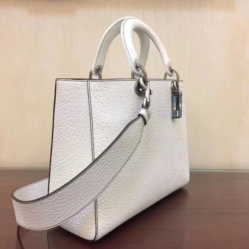 High - fashion Christian Dior bags with a geometric patternDior Large Lady Dior Bag In White Canyon Grained Lambskin