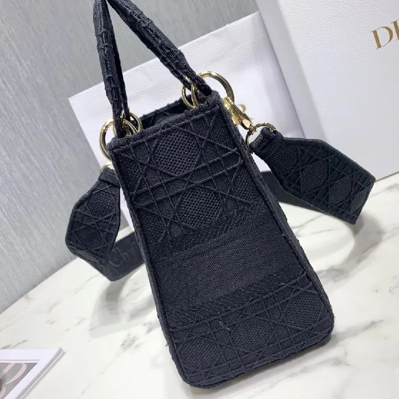 Christian Dior backpacks with a sleek, minimalist silhouetteDior Medium Lady D-Lite Bag In Black Embroidered Canvas