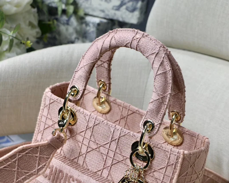 Christian Dior handbags with a back - pocket for quick storageDior Medium Lady D-Lite Bag In Pink Embroidered Canvas