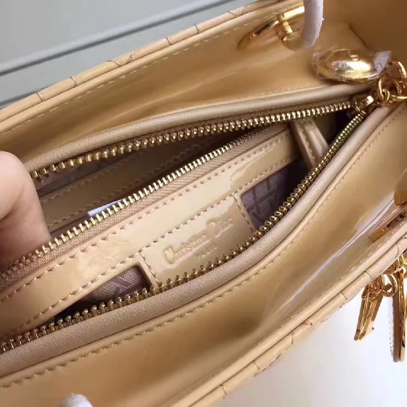 Contemporary Christian Dior handbags with a unique shapeDior Medium Lady Dior Bag In Apricot Patent Leather