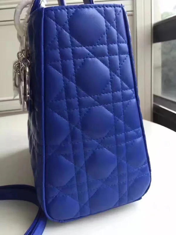 Christian Dior bags with a side - pocket for holding a water bottleDior Medium Lady Dior Bag In Blue Lambskin