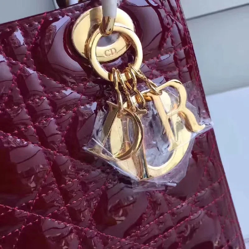 Christian Dior bags with a quilted pattern and gold - toned hardwareDior Medium Lady Dior Bag In Bordeaux Patent Leather