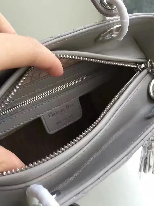 Christian Dior bags with a zip - top closure and multiple compartmentsDior Medium Lady Dior Bag In Grey Lambskin