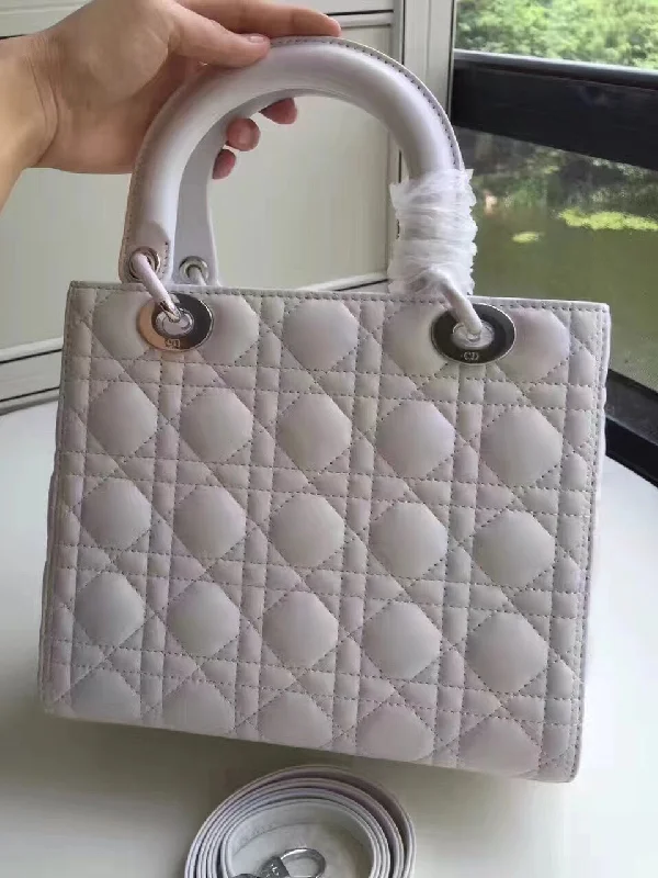 Christian Dior handbags with a snap - button closure and a decorative buckleDior Medium Lady Dior Bag In White Lambskin