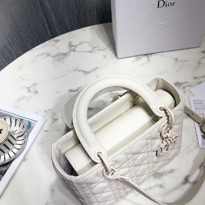 Christian Dior handbags with a removable shoulder strap for versatilityDior Medium Lady Dior Bag In White Ultra Matte Calfskin