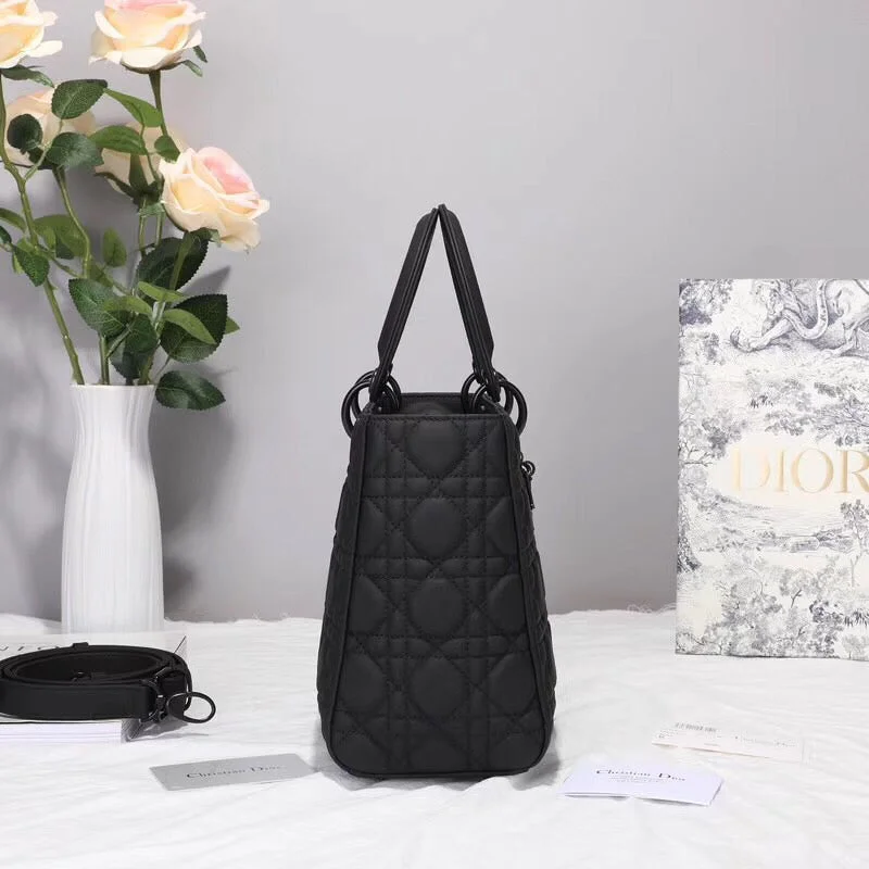 Christian Dior handbags with a back - pocket for quick storageDior Medium Lady Dior Ultra-Matte So Black Bag