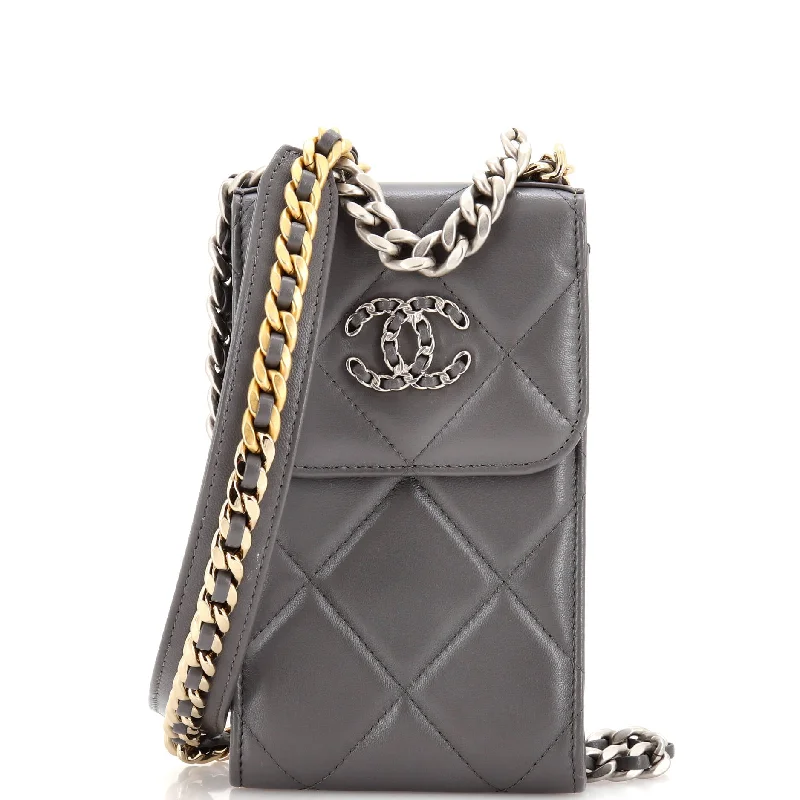 Christian Dior bags with a side - pocket for holding a water bottle19 Vertical Phone Holder with Chain Quilted Lambskin