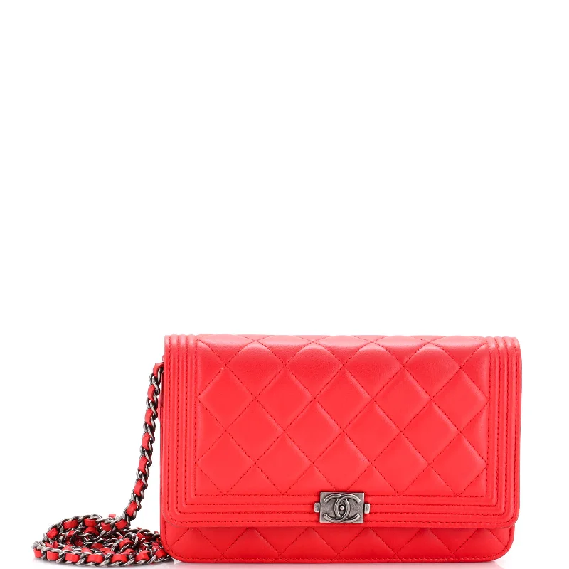 Christian Dior handbags with a snap - button closure and a decorative buckleBoy Wallet on Chain Quilted Lambskin