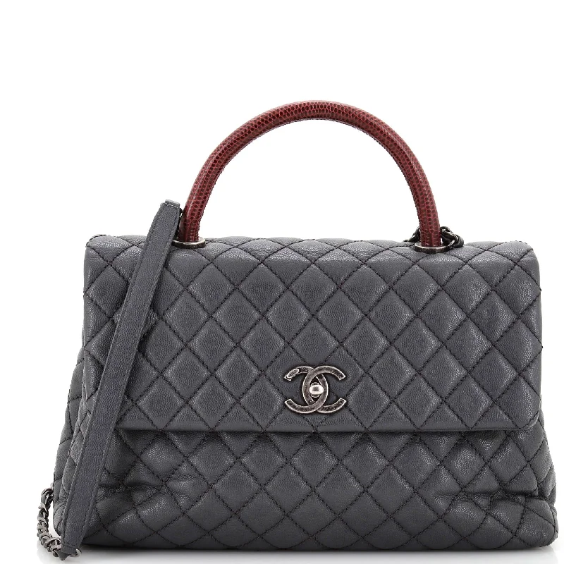 Christian Dior crossbody bags with a front - flap pocket for easy accessCoco Top Handle Bag Quilted Caviar with Lizard Medium