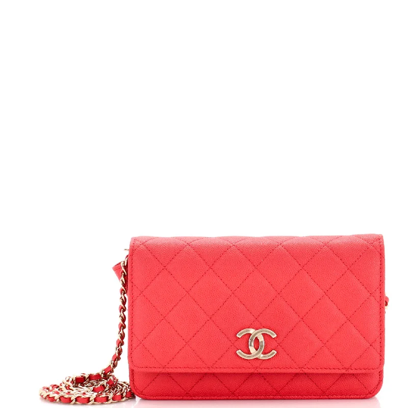 Christian Dior handbags with a detachable mirror for on - the - go touch - upsTextured CC Wallet on Chain Quilted Caviar