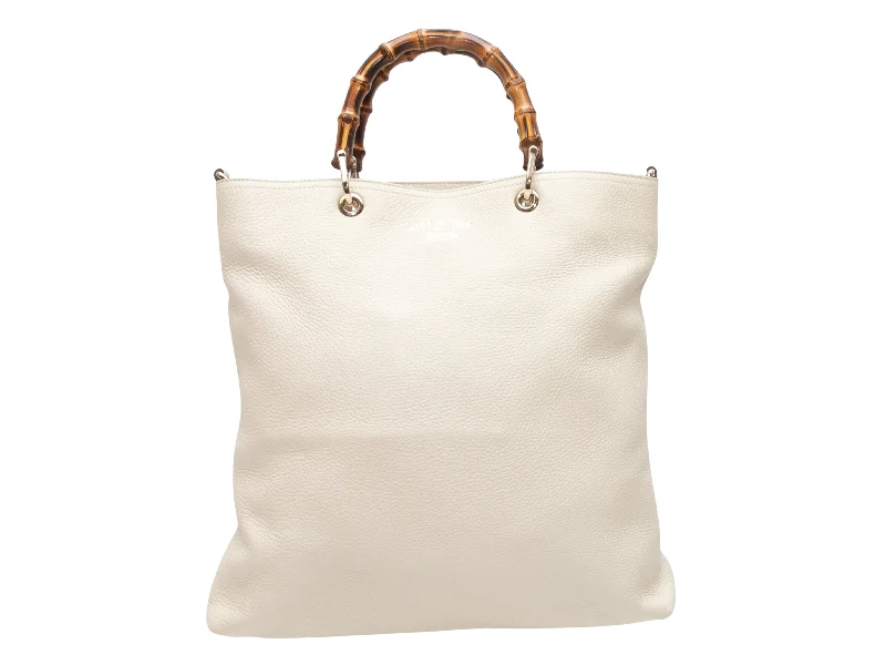 Gucci backpacks for women with a padded laptop compartmentWhite Gucci Leather & Bamboo Shopping Tote